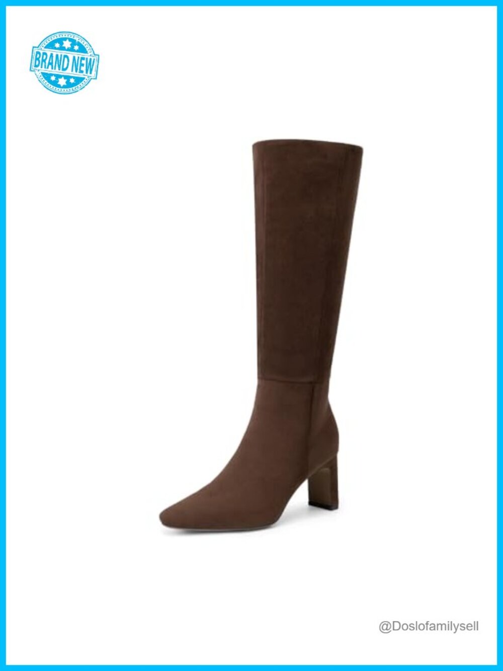 Chunky Heel Knee High Faux Leather Boots Square Toe